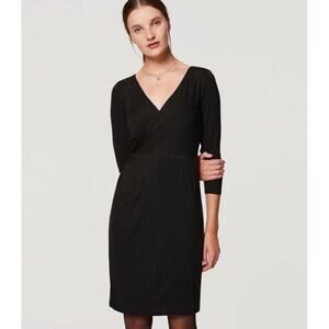 LOFT Tall Surplice Jersey 3/4 Dress Size‎ MT Black Knee Length